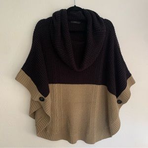Stitch Fix THML Jaylie Colorblock Cowl Neck Black and Brown Poncho Sweater